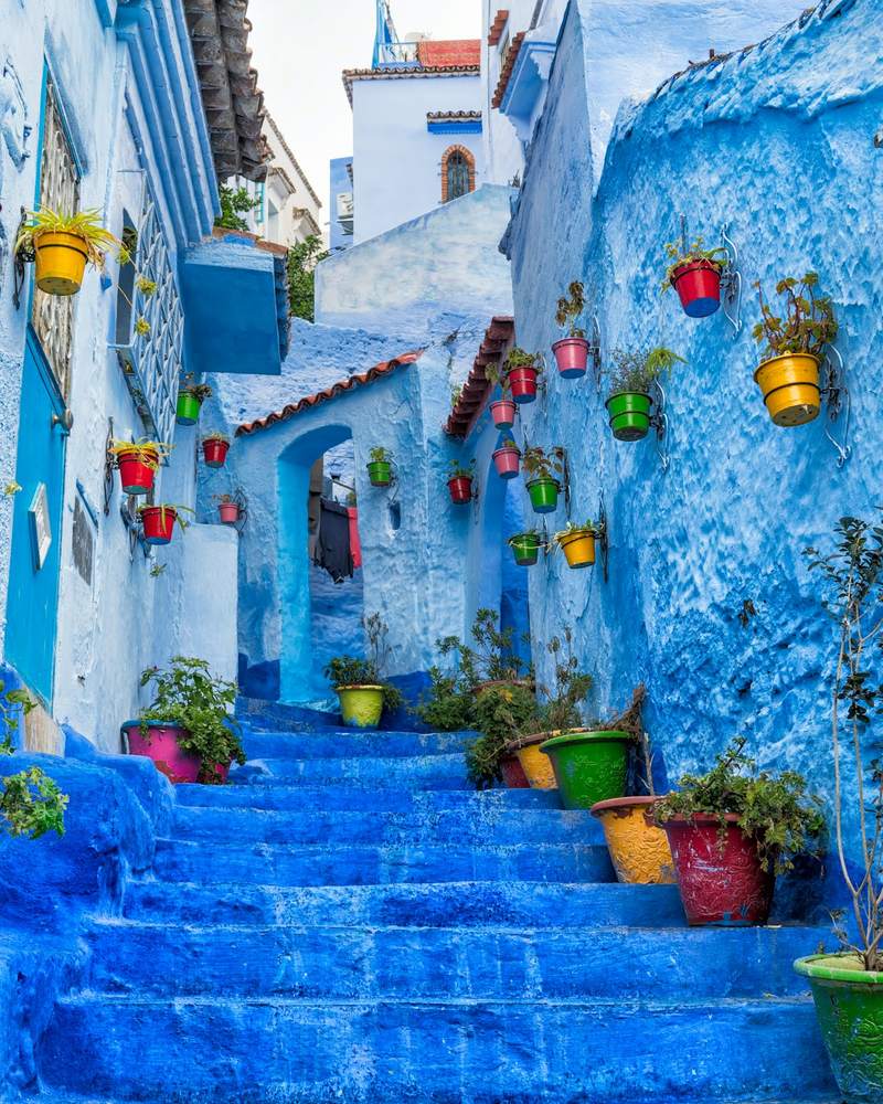 Blue painted steps in Chefchaouen, Morocco