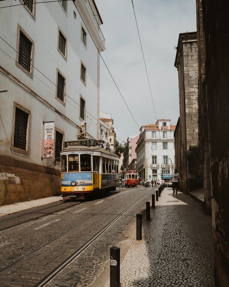 Yellow tram in Lisbon on a trip around Europe
